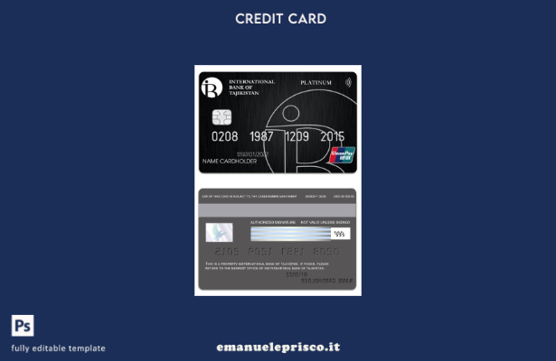 modello di carta platino UniPay della Banca Internazionale del Tagikistan del Ta
